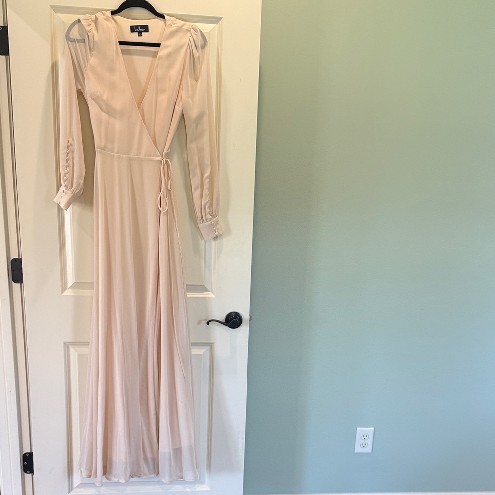 Lulu's Cream Long Sleeve Wrap Dress